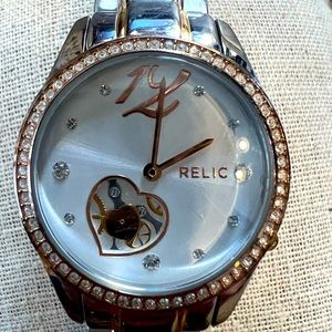 Relic two tone watch with cubic zirconia
